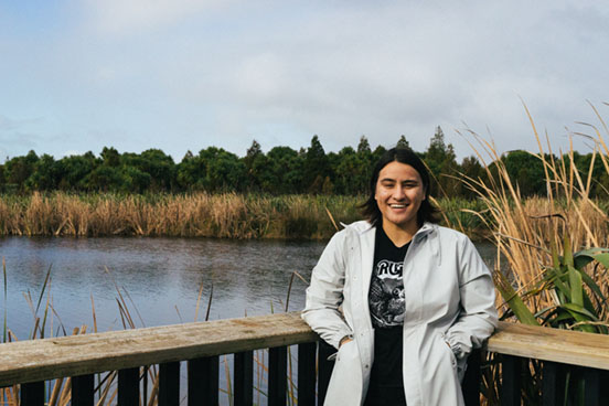 Danielle in front of Lake Waiwhakareke